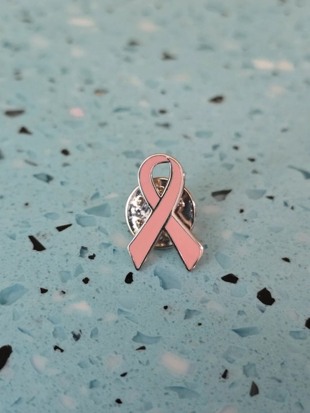 Pink Silver Ribbon Enamel Brooch Pin